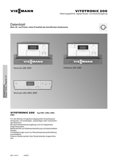 Datenblatt Vitotronic 200 - Viessmann