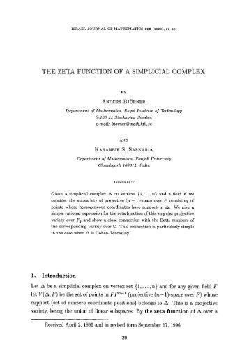 The zeta function of a simplicial complex - kssarkaria