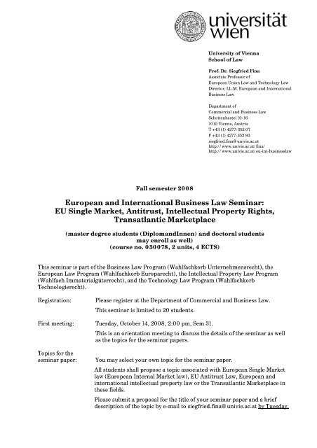 European and International Business Law Seminar - Technologierecht