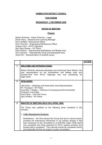 Taxi Forum Minutes 03/12/08 - Hambleton District Council