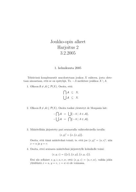 Joukko-opin alkeet Harjoitus 2 3.2.2005