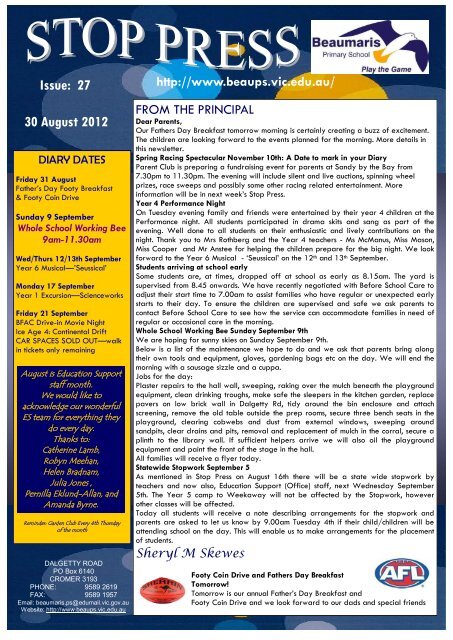 Issue: 27 30 August 2012 - Beaumaris Primary School
