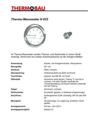 Thermo-Manometer H 033 - Thermobau  Wirthwein