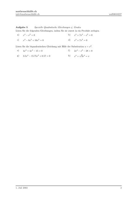 Quadratische Gleichungen: Faktorzerlegung von quadratischen ...