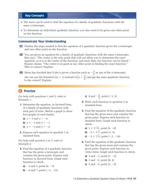 Determine a Quadratic Equation Given Its Roots - McGraw-Hill ...