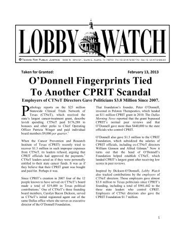 To Another CPRIT Scandal - Texans For Public Justice