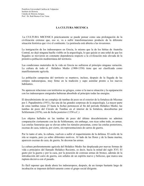 LA CULTURA MICENICA La CULTURA ... - Historia Antigua