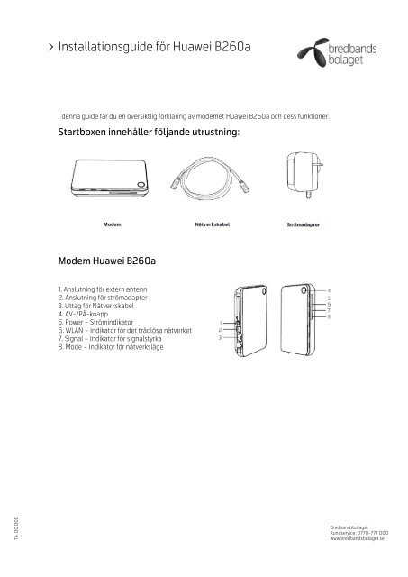 Installationsguide fÃƒÂ¶r Huawei B260a - Bredbandsbolaget