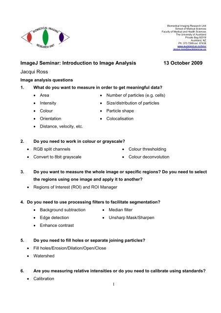 Imagej Seminar Introduction To Image Analysis 13 October