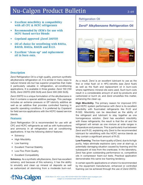 Zerol Alkylbenzene Refrigeration Oils - Nu-Calgon