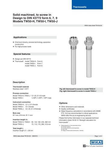 Solid machined, to screw in Design to DIN 43772 ... - BKW Instruments