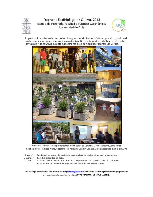 Programa Ecofisiología de Cultivos 2013 - Universidad de Chile