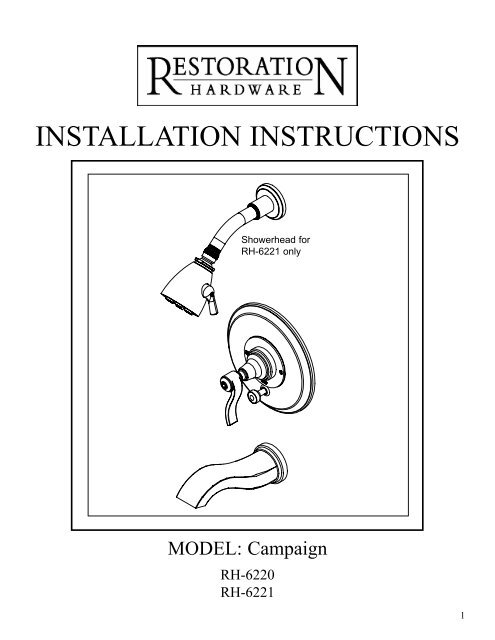 INSTALLATION INSTRUCTIONS - Restoration Hardware