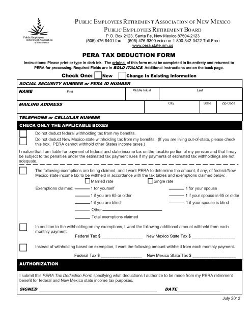 PERA TAX DEDUCTION FORM - Public Employees Retirement ...