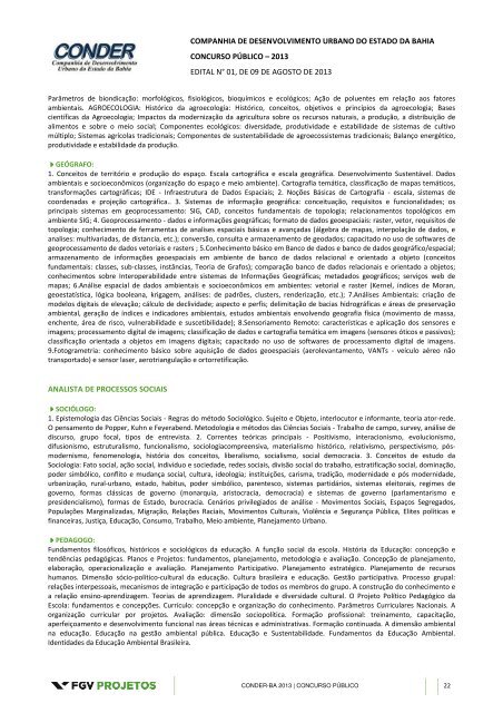 Edital 01/2013 - Conder - FGV Projetos - FundaÃ§Ã£o Getulio Vargas