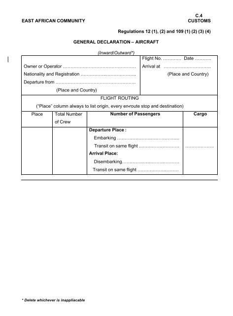 Form C4-GENERAL DECLARATION-AIRCRAFT