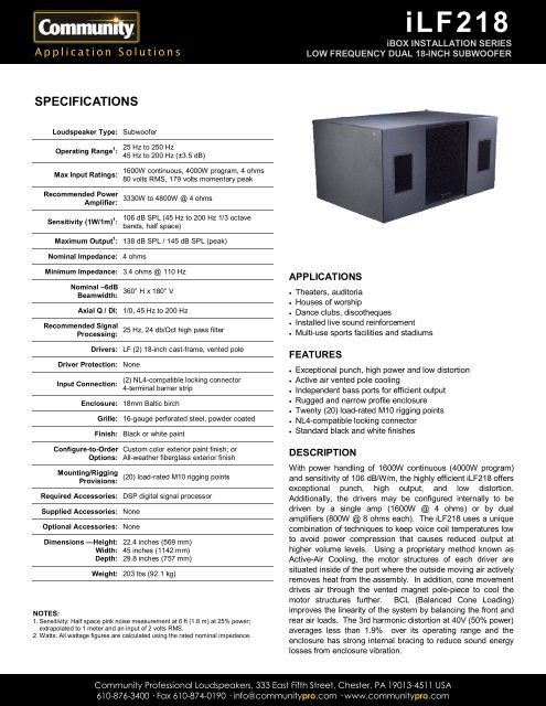 iLF218 - Community Professional Loudspeakers