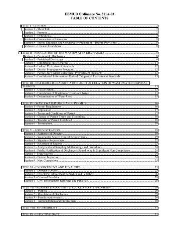 ORD311A03 with Table of Contents - East Bay Municipal Utility District