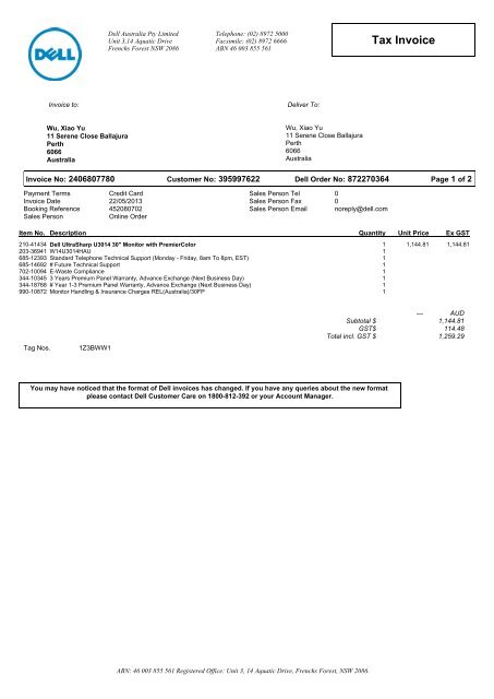 Tax Invoice Dell Community