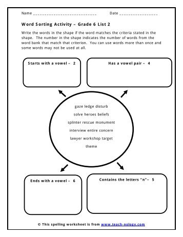 Word Sorting Activity - Grade 6 List 2 - Teach-nology