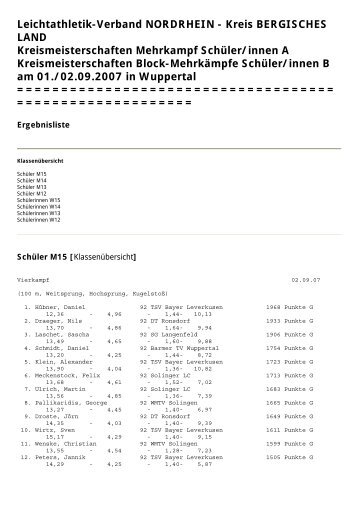 Leichtathletik-Verband NORDRHEIN - Kreis BERGISCHES LAND ...