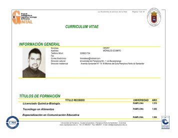 CURRICULUM VITAE - Universidad de Pamplona