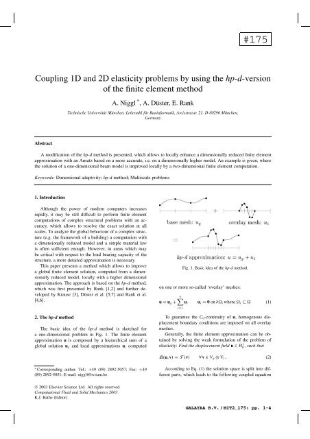 Coupling 1D and 2D elasticity problems by using the hp-d-version of ...