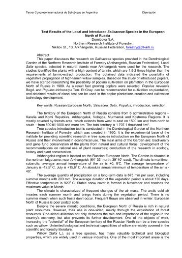Test Results of the Local and Introduced Salicaceae Species in the ...