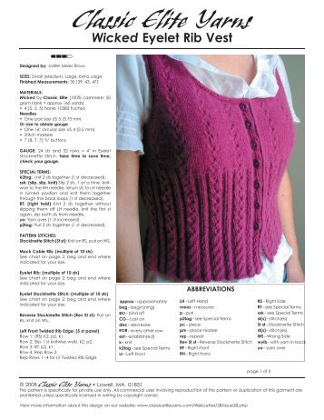 Wicked Eyelet Rib Vest pattern. - Classic Elite Yarns