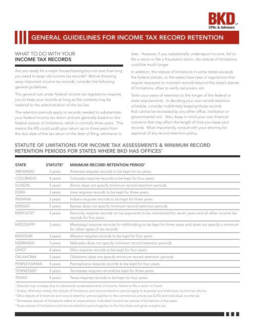 Irs Record Retention Chart