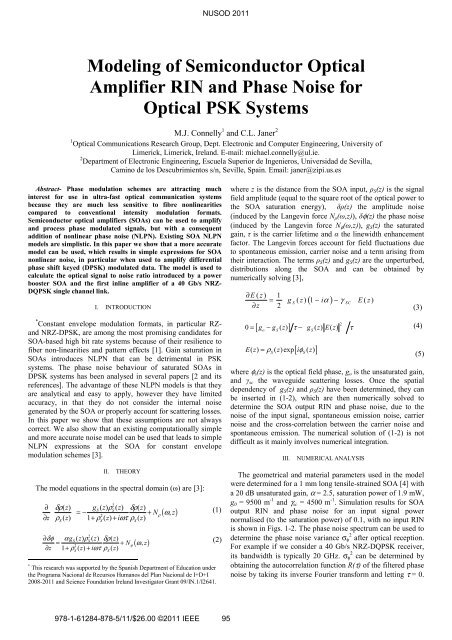 Modeling of Semiconductor Optical Amplifier RIN and Phase Noise ...