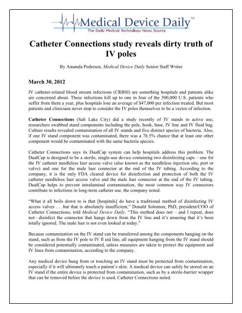 Catheter Connections study reveals dirty truth of IV poles - HB