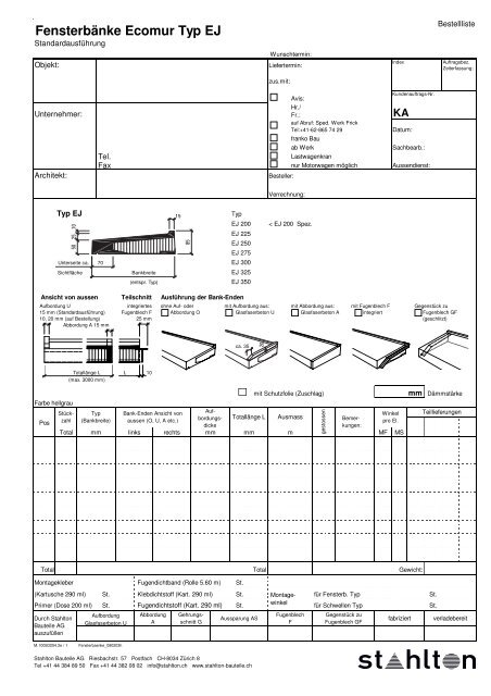 Fensterbänke Ecomur Typ E - Stahlton Bauteile