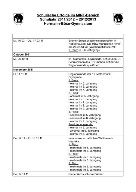 Schulische Erfolge im MINT-Bereich Schuljahr 2011/2012 â 2012 ...