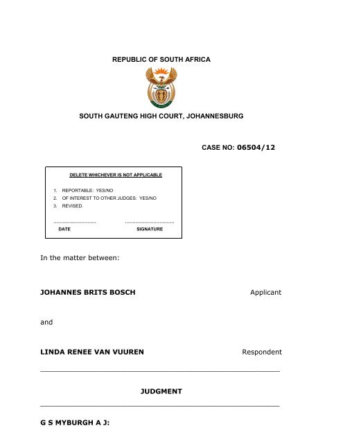 Bosch v Van Vuuren - LexisNexis South Africa