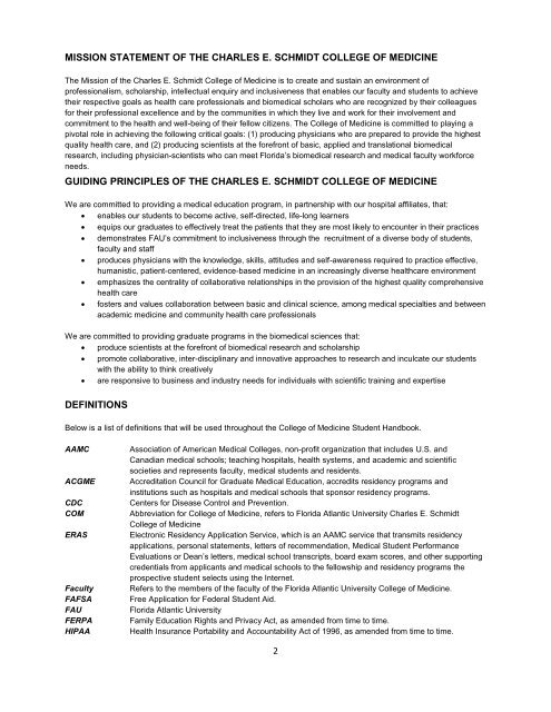 Student Handbook - College of Medicine - Florida Atlantic University