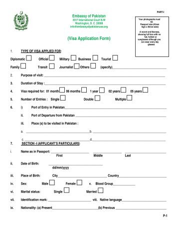 Pakistan Visa Application form