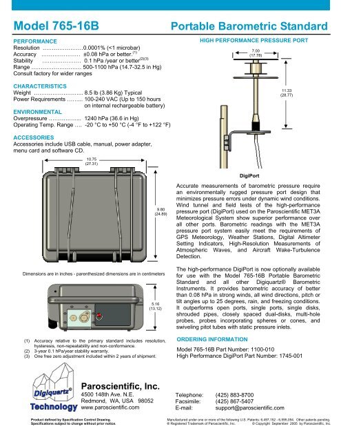 Model 765-16B Portable Barometric Standard - Paroscientific, Inc.