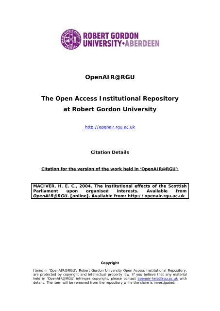 Hazel MacIver Phd.pdf - OpenAIR @ RGU - Robert Gordon University