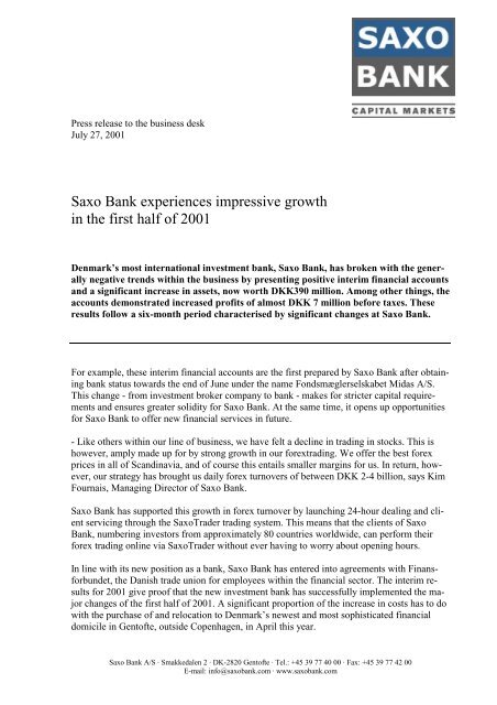 Saxo Bank Experiences Impressive Growth In The First Saxo World