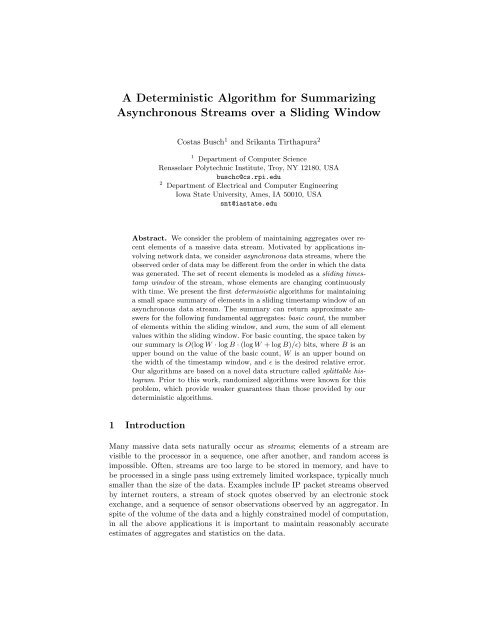 A Deterministic Algorithm for Summarizing Asynchronous Streams ...