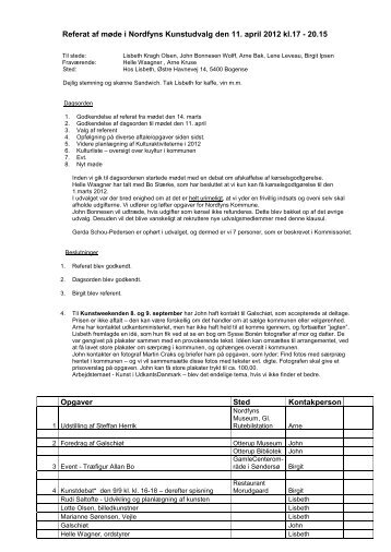 Referat af mÃ¸de i Nordfyns Kunstudvalg den 11 - Nordfyns Kommune