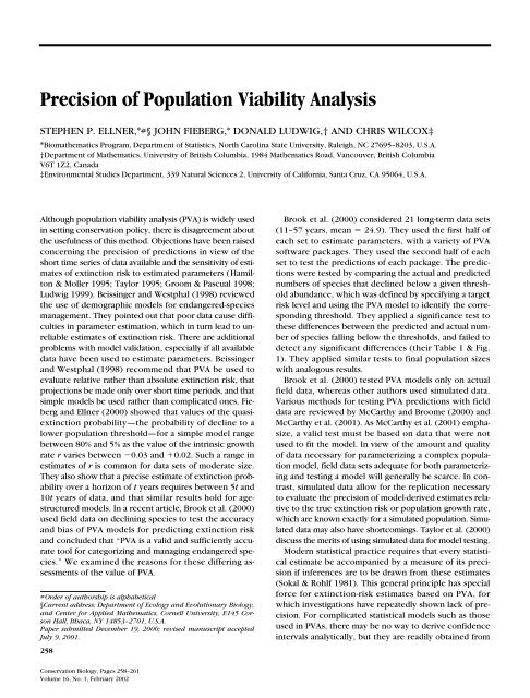 Precision of Population Viability Analysis - ResearchGate