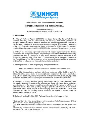 House of Commons Report Stage Briefing Notes - unhcr