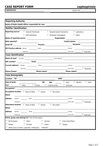 CASE REPORT FORM Leptospirosis - Public Health Surveillance