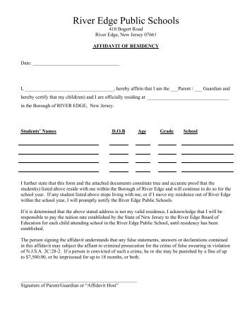 Affidavit of Residency - River Edge Public Schools