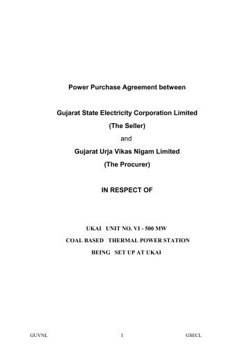 PPA between GUVNL & GSECL for Ukai Expansion (500 MW).