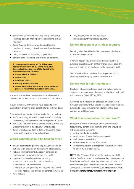 Improving JMO clinical handover at all shift changes - ARCHI