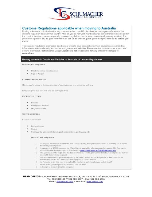 Moving To Australia Customs Regulations Schumacher Cargo