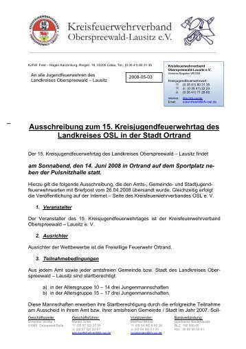 Ausschreibung zum 15. Kreisjugendfeuerwehrtag des ... - KFV-OSL